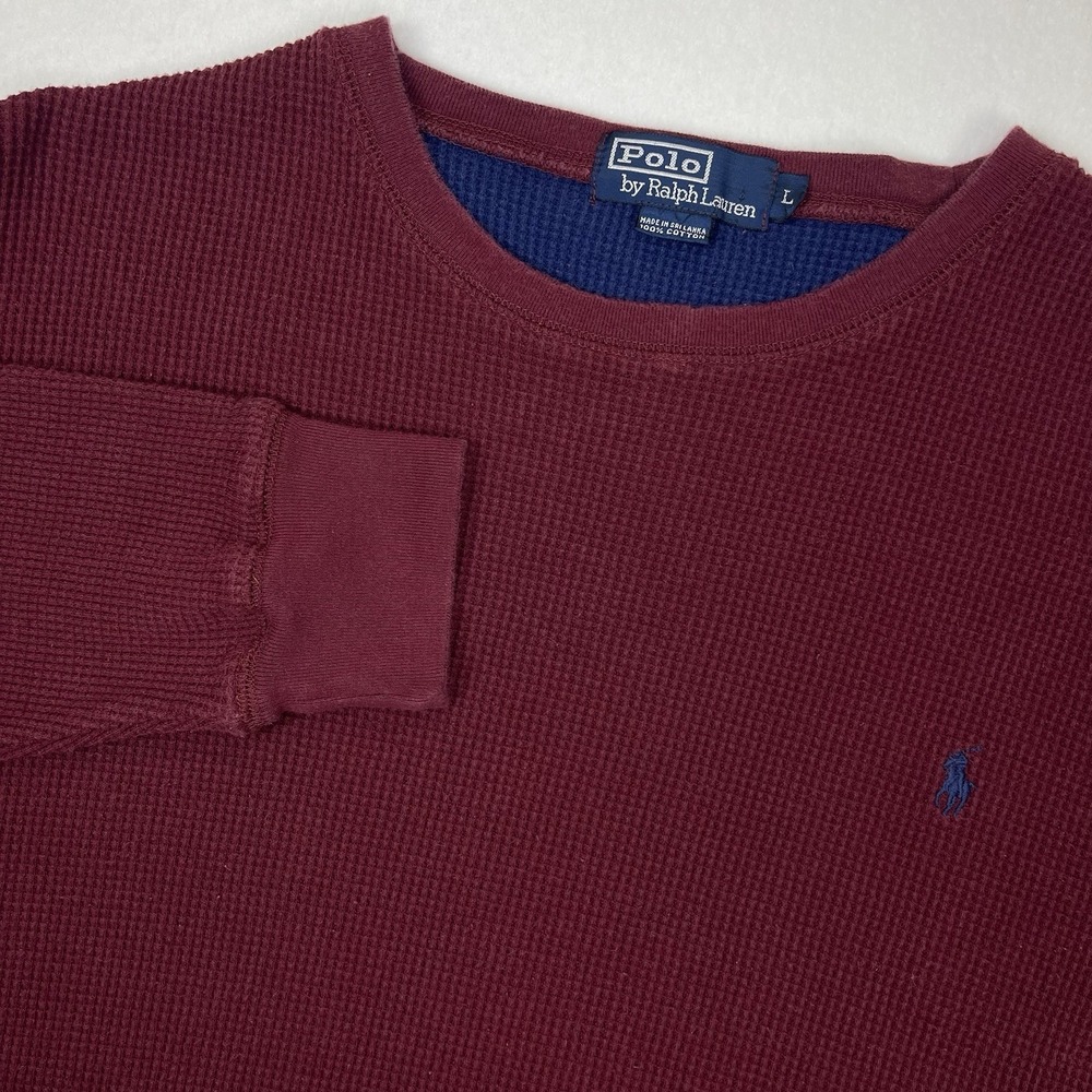 Vintage Polo Ralph Lauren Shirt Mens Large Red Waffle Knit Thermal Cotton